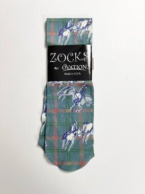 NWT Zocks by Ovation Blue Plaid Horses Boot Socks Equestrian Theme Size 9-11
